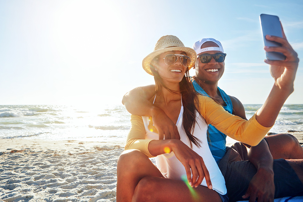 happy couple on the beach