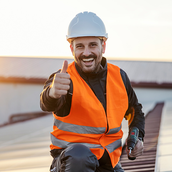 Roofer smiling